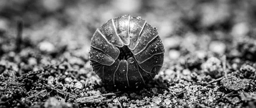 Monochrome Macro of Rolled Pill Bug