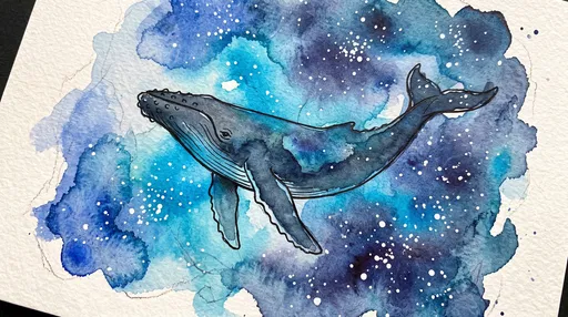 Watercolor Humpback Whale in Cosmic Nebula