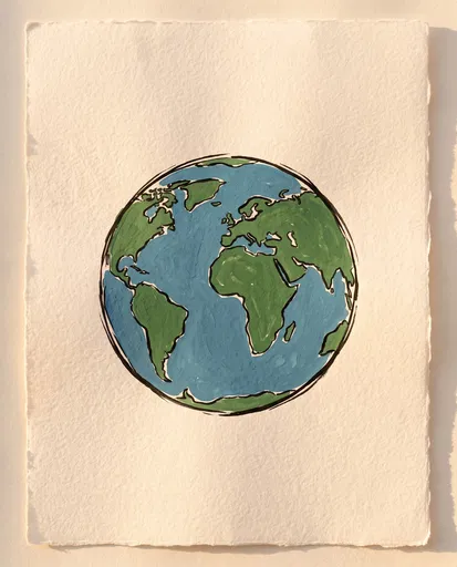 Hand-Painted Earth Illustration on Watercolor Paper