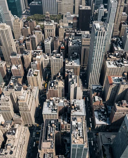 Aerial View of Dense Manhattan Skyscrapers
