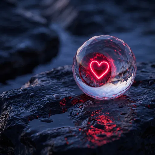 Glowing Heart Inside Faceted Crystal Eyeball