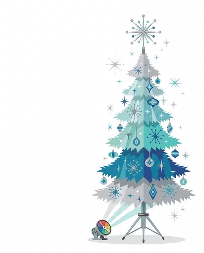 Mid-Century Modern Blue Christmas Tree Illustration