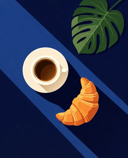Minimalist Coffee and Croissant Flat Lay Illustration