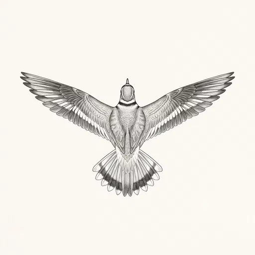 Monochrome Top-Down Illustration of Flying Killdeer