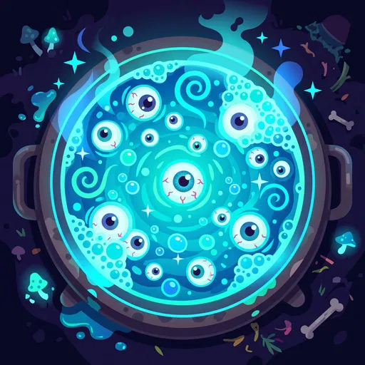 Glowing Blue Potion Cauldron With Eyeballs