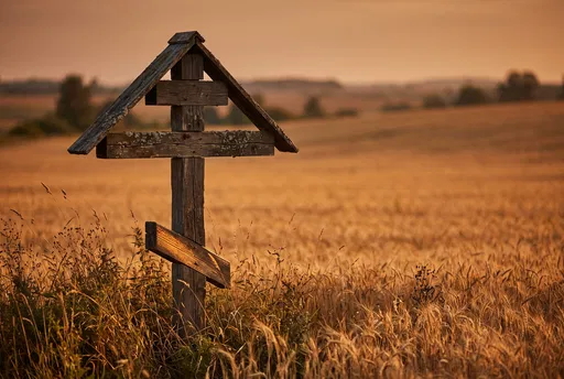 Wooden Orthodox Cross in Wheat Field