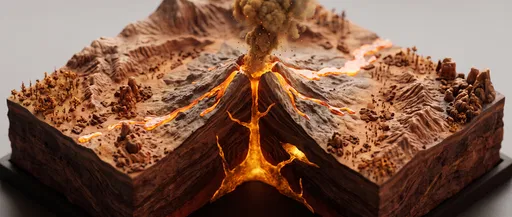 3D Cutaway Model of Erupting Volcano