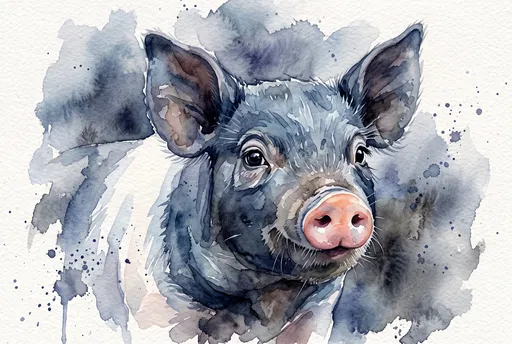 Watercolor Illustration of a Hampshire Piglet