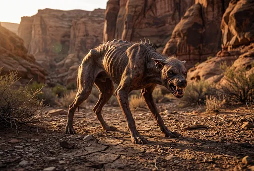 Snarling Chupacabra in Desert Canyon