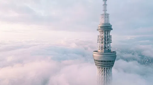 Tokyo Skytree Rising Above Pastel Morning Clouds