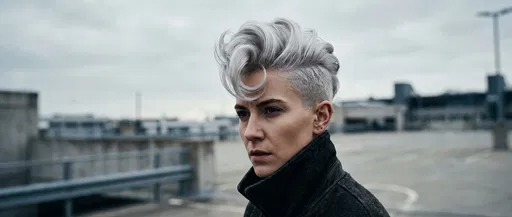 Woman With Silver Quiff Pixie Cut Outdoors