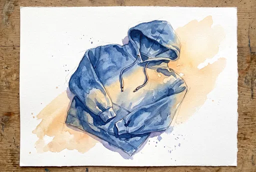 Watercolor Illustration of Blue Hoodie on Paper