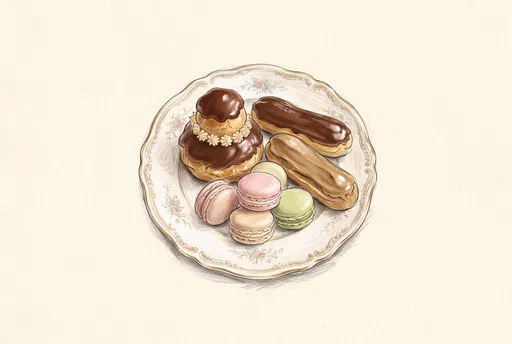 French Pastry Assortment on Vintage Plate
