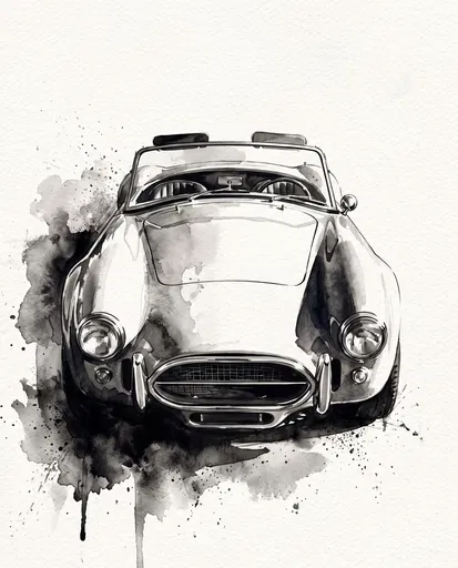 Monochrome Watercolor Classic Roadster Front View