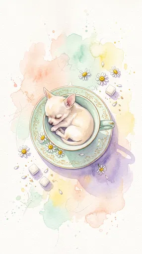 Watercolor Sleeping Teacup Chihuahua Illustration