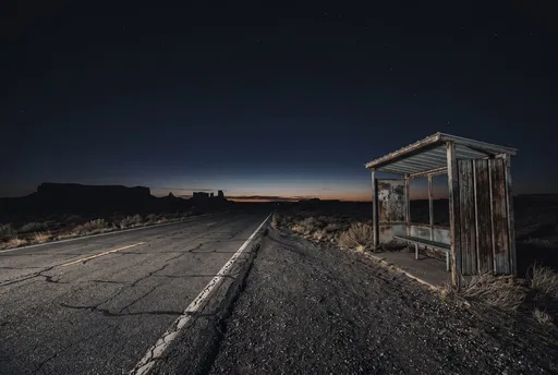 Weathered Desert Bus Stop at Night