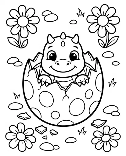 Cute Baby Dragon Hatching Coloring Page
