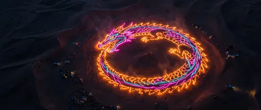 Glowing Ouroboros Dragon Desert Light Installation