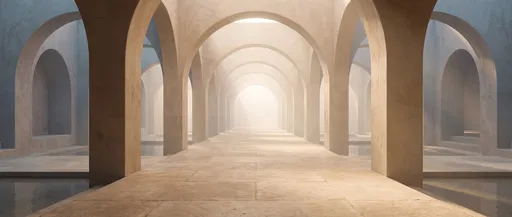 Symmetrical Tan Plaster Arches with Atmospheric Light