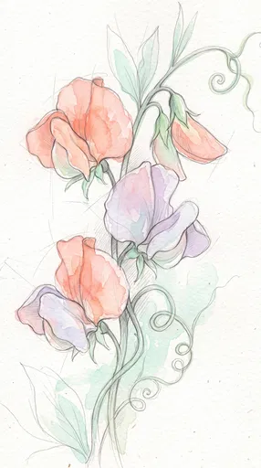 Watercolor and Pencil Sweet Pea Sketch
