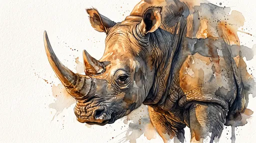 Watercolor African Rhinoceros Portrait