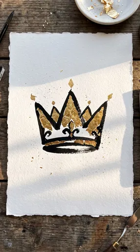Black Ink and Gold Leaf Crown Art