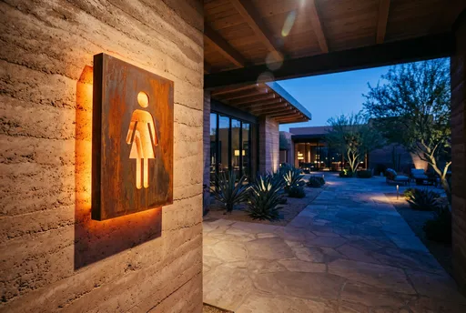 Backlit Restroom Sign at Desert Resort