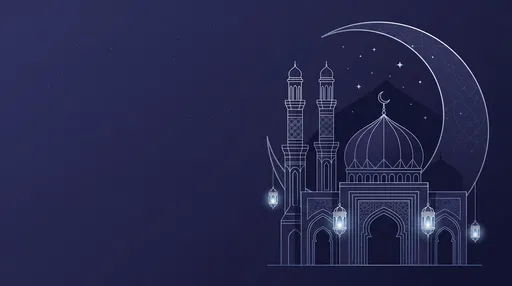 Indigo Mosque and Crescent Moon Illustration