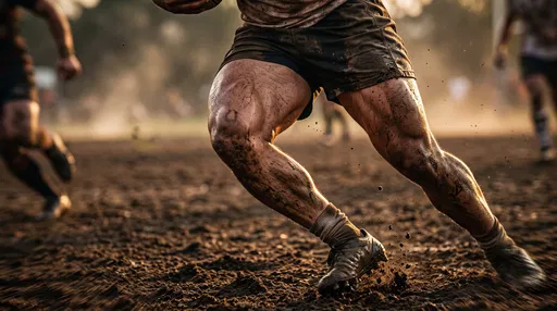 Muddy Rugby Player Legs Running on Dirt