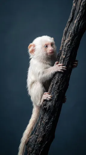 White Marmoset Monkey on Dark Branch