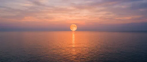 Glowing Orange Moon on Ocean Horizon