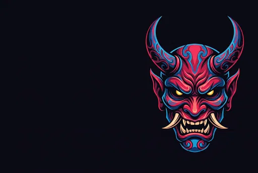 Red and Blue Demon Mask Illustration
