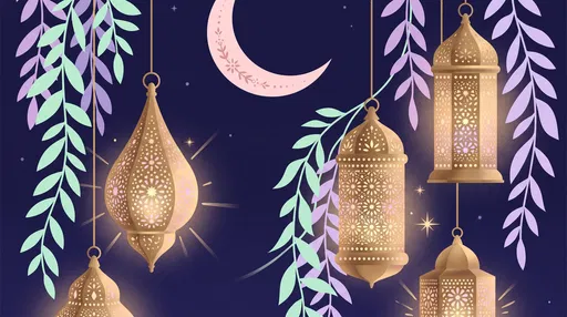 Hanging Brass Lanterns and Pastel Crescent Moon
