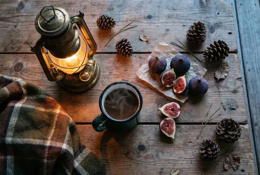 Rustic Morning Coffee With Lantern and Figs