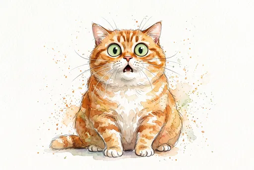 Shocked Orange Tabby Cat Watercolor Illustration