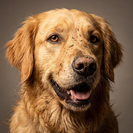 Muddy Golden Retriever Studio Portrait