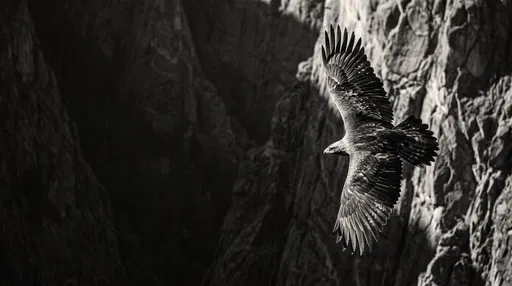 Monochrome Golden Eagle Flying in Canyon