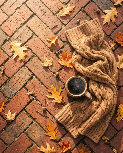 Autumn Coffee and Scarf on Bricks