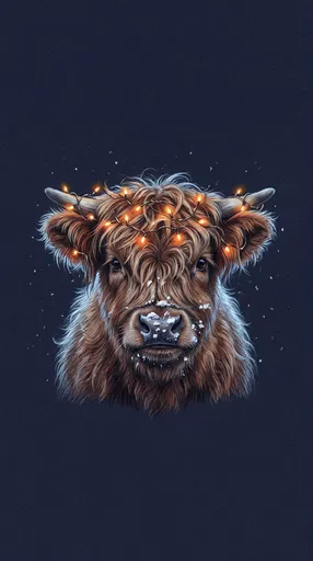 Highland Calf with Christmas Lights Illustration