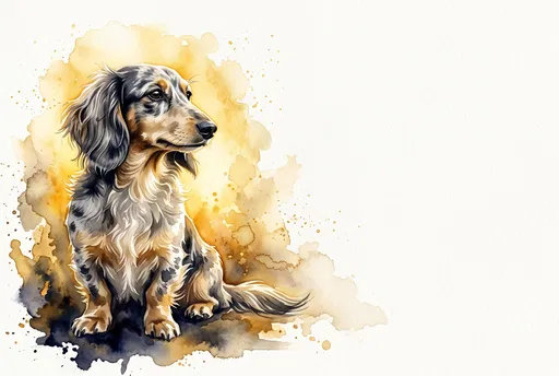 Watercolor Long-Haired Dapple Dachshund Illustration