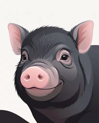 Vector Portrait of Charcoal Potbelly Piglet
