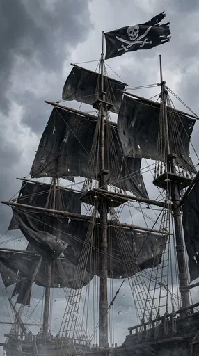 Pirate Ship Masts and Jolly Roger Flag