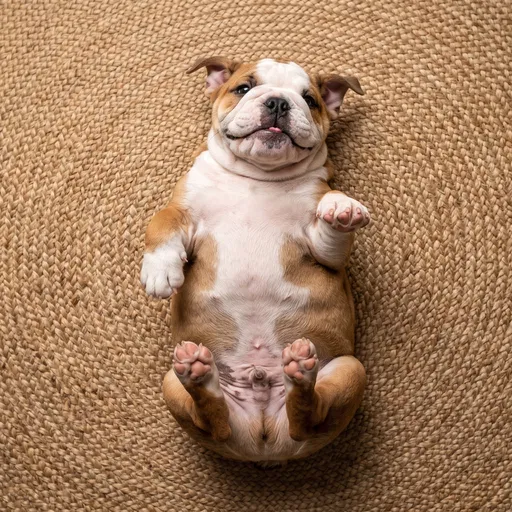 English Bulldog Puppy Lying on Jute Rug
