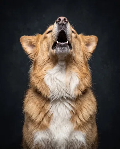 Golden Husky Mix Howling Studio Portrait
