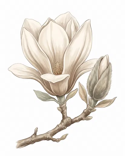 Neutral Magnolia Flower Clip Art Illustration