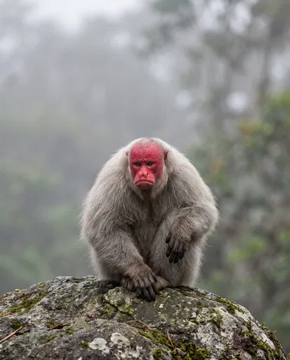 Grumpy Red-Faced Monkey on Rock