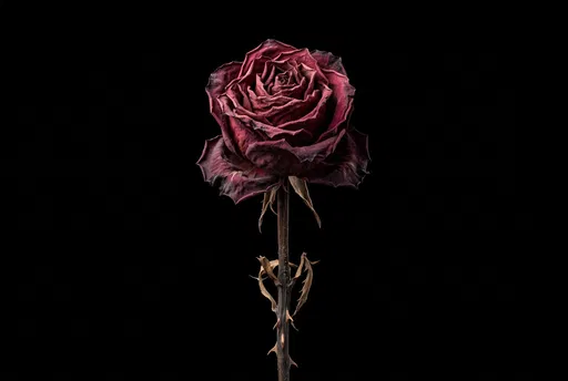 Withered Crimson Rose on Black Background