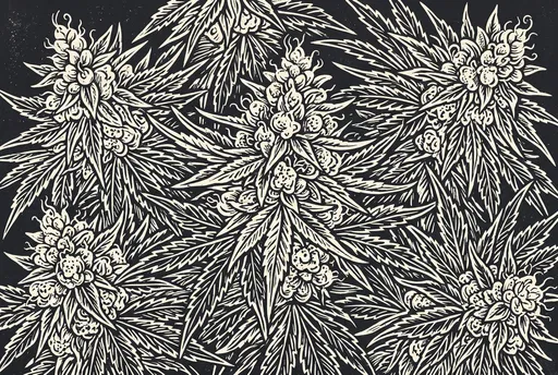 Monochrome Linocut Indica Flower Illustration