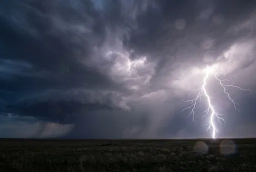 Lightning Strike Over Dark Prairie Storm