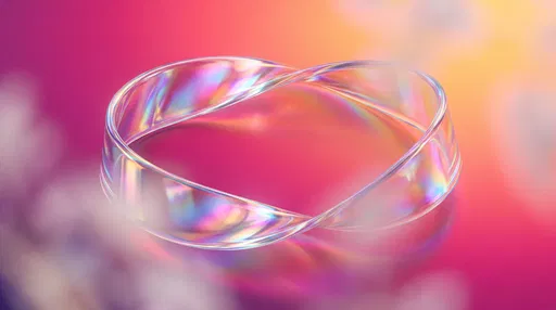 Iridescent Glass Mobius Loop on Sunset Gradient